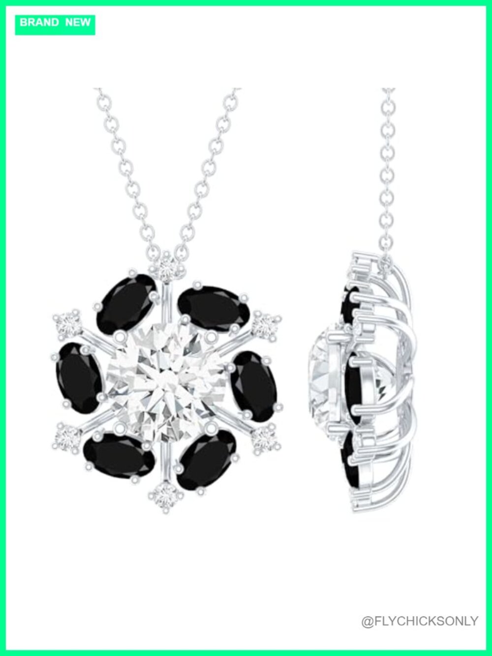 2 Carat Moissanite Black Onyx Pendant Necklace 925 Sterling Silver Chain